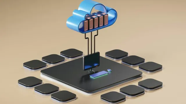 3D render of a cloud computing concept, representing penetration testing of AWS, Azure and Google Cloud environments