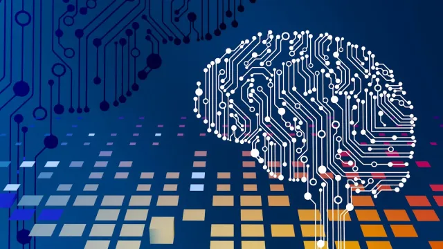 Circuit board with a glowing brain shape, representing security testing of AI and large language model applications