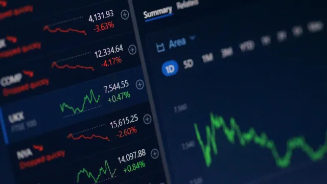 Stock market charts on a trading screen, representing SEBI regulated entities preparing for CSCRF VAPT