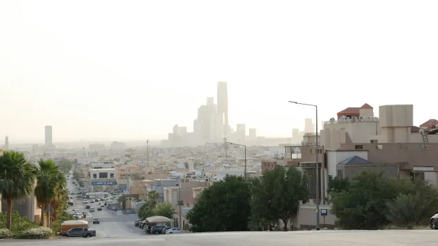 Riyadh city skyline with modern buildings and palm trees